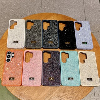 เคสโทรศัพท์คริสตัล Bling สีสันสดใสสําหรับ Samsung Galaxy S24 S25 S23 S26 Ultra S25 Plus กรอบซิลิโคนพร้อมเชือกเส้นเล็กหลุมและโลโก้โลหะ