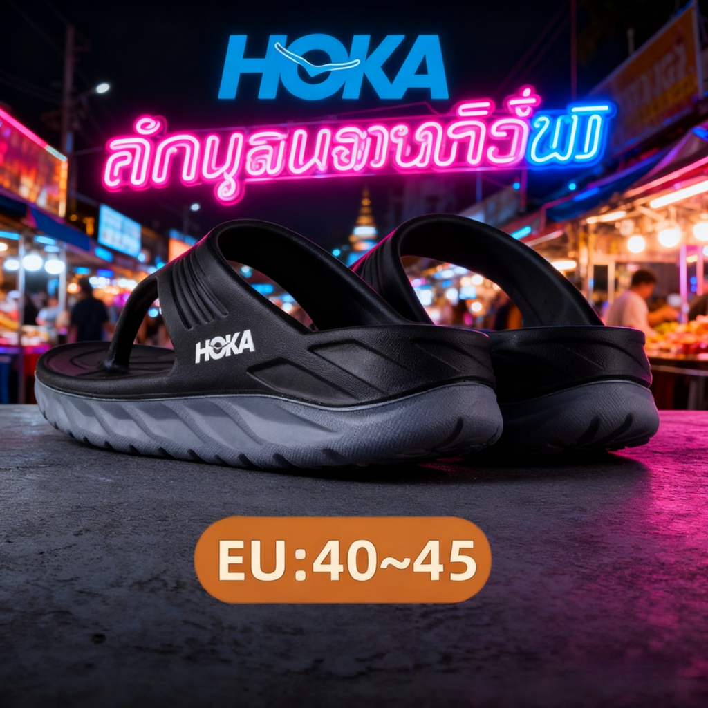 Hoka รองเท้าแตะผู้ชายหนาSoled Shock-Absorbing Flip-Flops กีฬากลางแจ้งชายหาดในร่ม