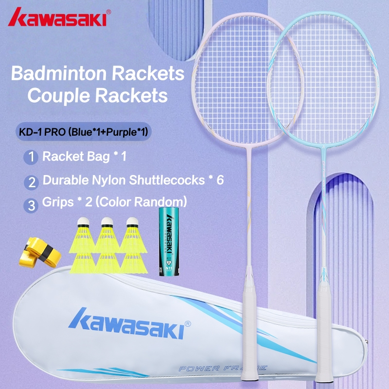 KAWASAKI คาวาซากิ 2PCS ไม้แบดมินตันคู่แร็กเก็ตใหม่ KD-1PRO KD-3 & KC-081 แท้คาร์บอนไฟเบอร์ทนทาน Ultra-light ให้ 3 PCS แบดมินตัน + 2 PCS Grips