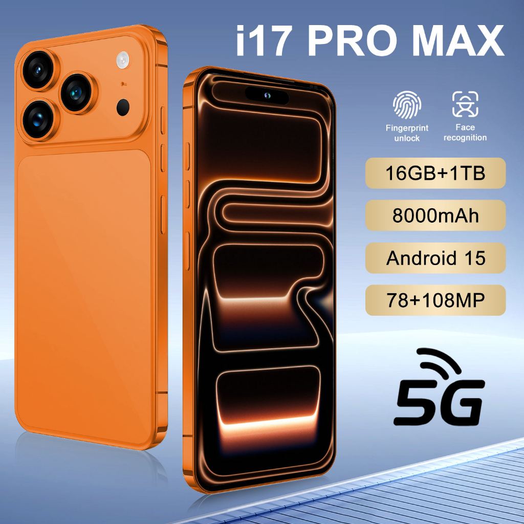 I17 Pro Max โทรศัพท์ Android LTE หน้าจอขนาดใหญ่ 6.9 นิ้ว 16GB+1TB สมาร์ทโฟน