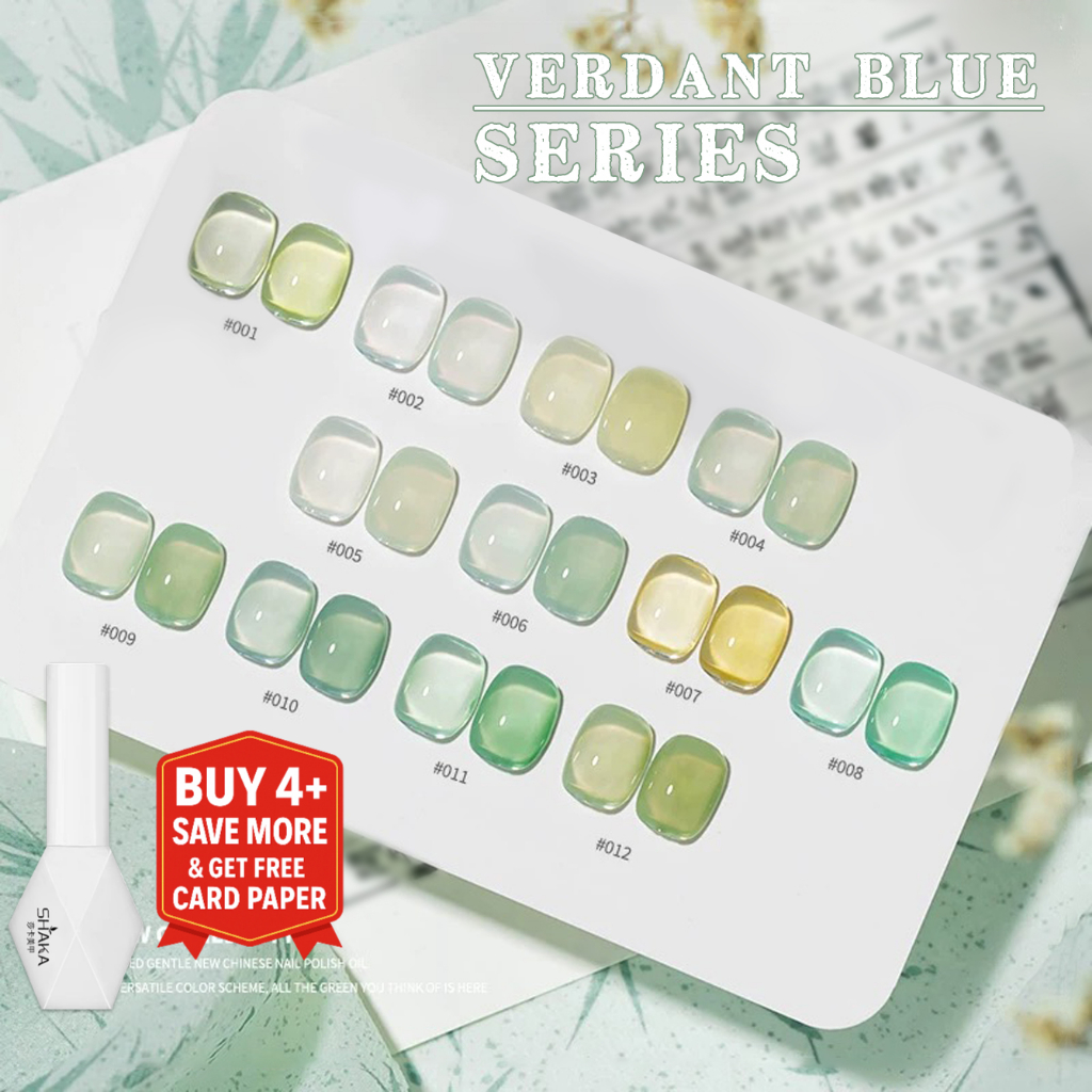 SHAKA สีทาเล็บเจลเขียวหมอก 12 สี อ่อนโยนนุ่มนวล เพ้นท์เล็บ โทนสีเขียว แบบแช่ออก ติดทนนาน UV ทำเล็บ [