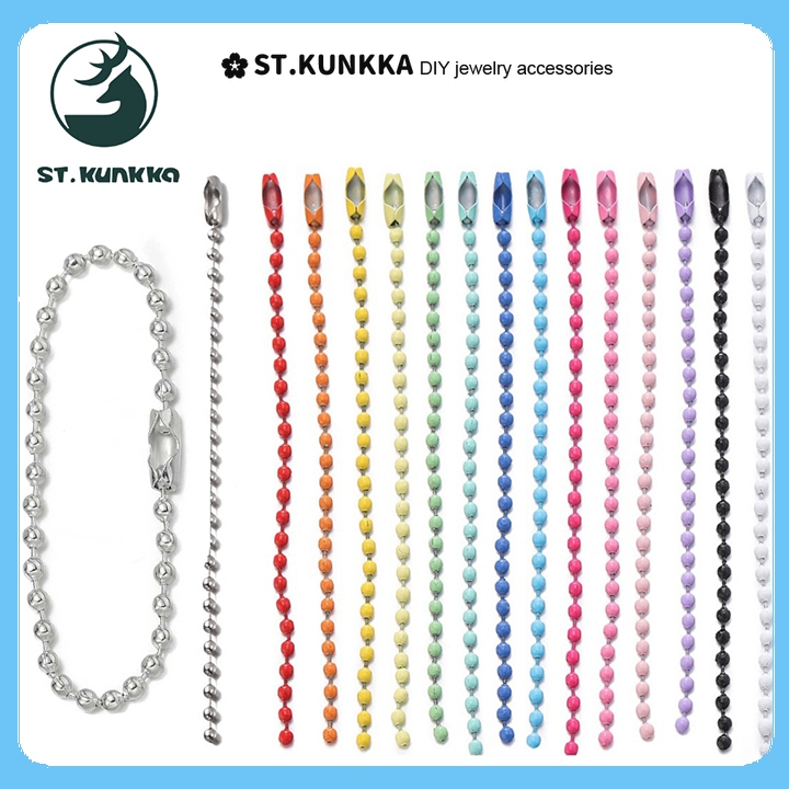 ST.KUNKKA สแตนเลส โซ่ไข่ปลา (Set 10/20 เส้น) พวงกุญแจไข่ปลา สีเงิน 12CM.