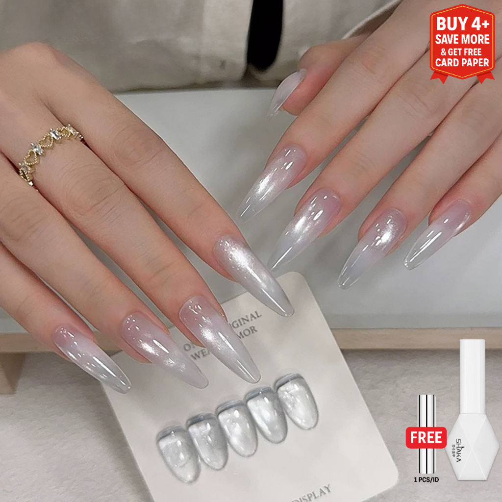 SHAKA สีทาเล็บเจลแม่เหล็กสีขาวเหลือบ ประกายไข่มุกเรียบลื่น เพ้นท์เล็บ สีทาเล็บเจลแคทอาย รุ่นเงาแก้ว โทนสีขาว แบบแช่ออก ติดทนนาน UV ทำเล็บ [SK364]