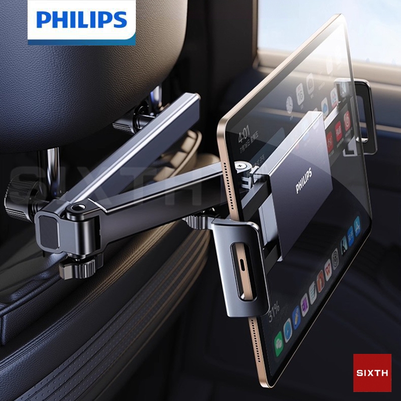 PHILIPS ที่วางแท็บเล็ตในรถยนต์ เบาะหลัง ที่วางโทรศัพท์มือถือ ที่วางโทรศัพท์มือถือ ที่วางโทรศัพท์ในรถ หมุนได้ 360 ° ที่ยึดเบาะหลังรถแบบพับได้ ปรับได้ รองรับ 4-12.9 นิ้ว สำหรับ iPad/Mobile