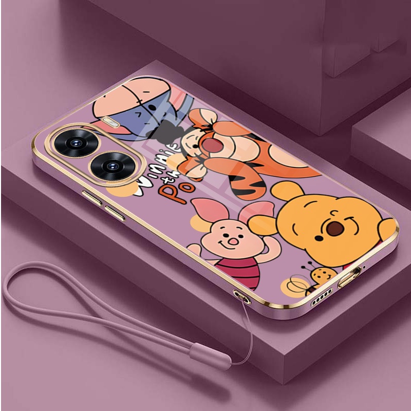 OPPO A6 5G A6 A6 x 5G A6x ฝาครอบชุบขอบสี่เหลี่ยม Winnie The Pooh Friends Soft Case