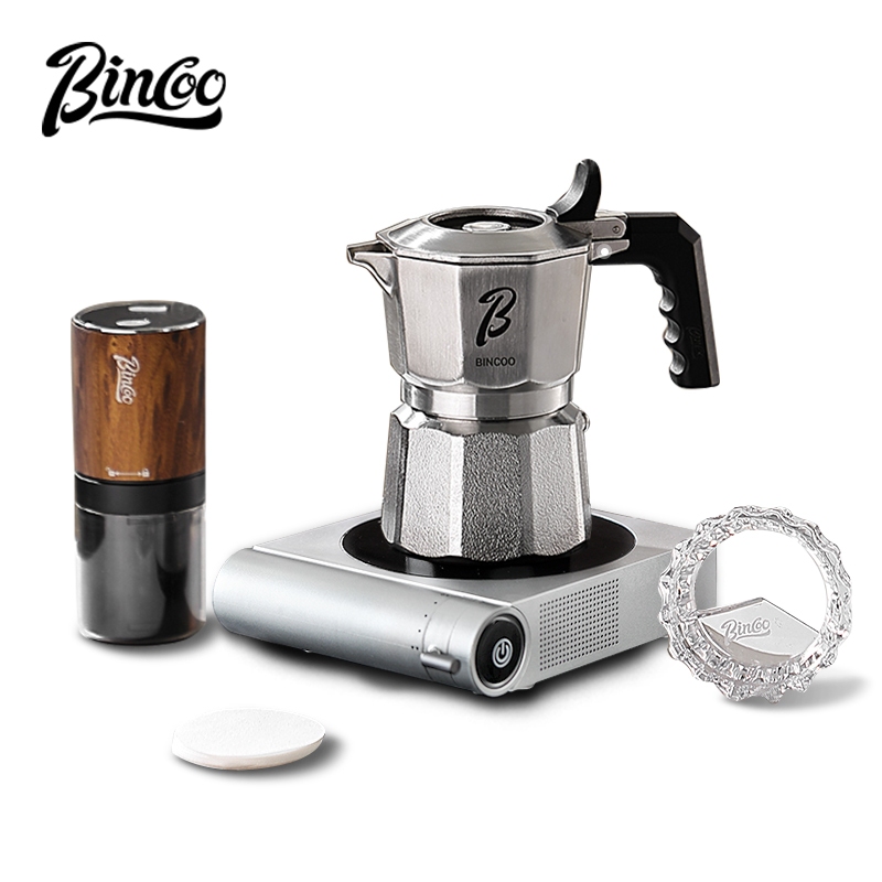 BINCOO Three-Valve 316 Stainless Steel Moka Pot Dual-Valve Espresso Maker Home & Outdoor Compact Cof