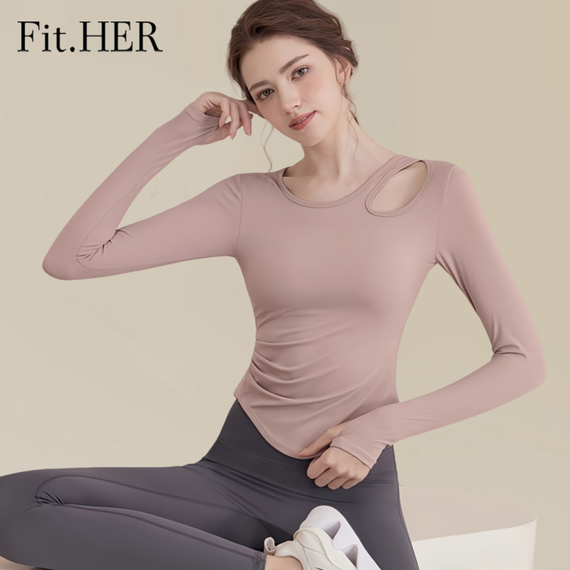 Fit.HER เสื้อยืดแขนยาวสำหรับโยคะ เหมาะสำหรับการออกกำลังกาย พิลาทิส และการฝึกอบรม