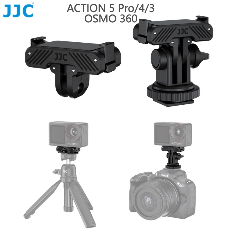 JJC Magnetic Quick Release Adapter Mount สําหรับ DJI OSMO 360 Action 5 Pro 4 3, อลูมิเนียมอัลลอยด์วงเล็บขยายรองเท้าเย็นขาตั้งกล้องสําหรับ Action 4/Action 3