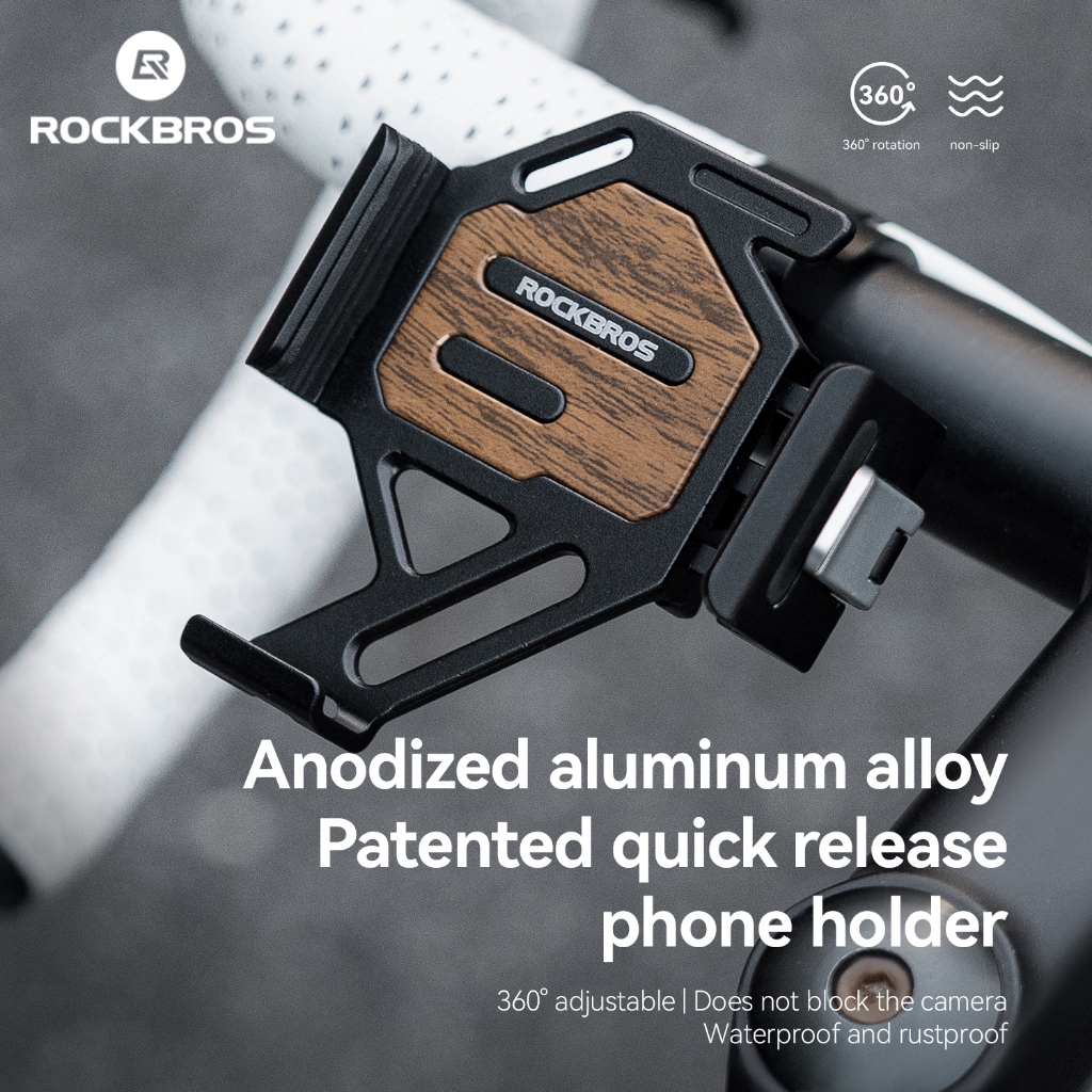ROCKBROS ที่วางโทรศัพท์จักรยาน Quick Release One-Click Locking ทำจากอะลูมิเนียม กันลื่นและกันฝน