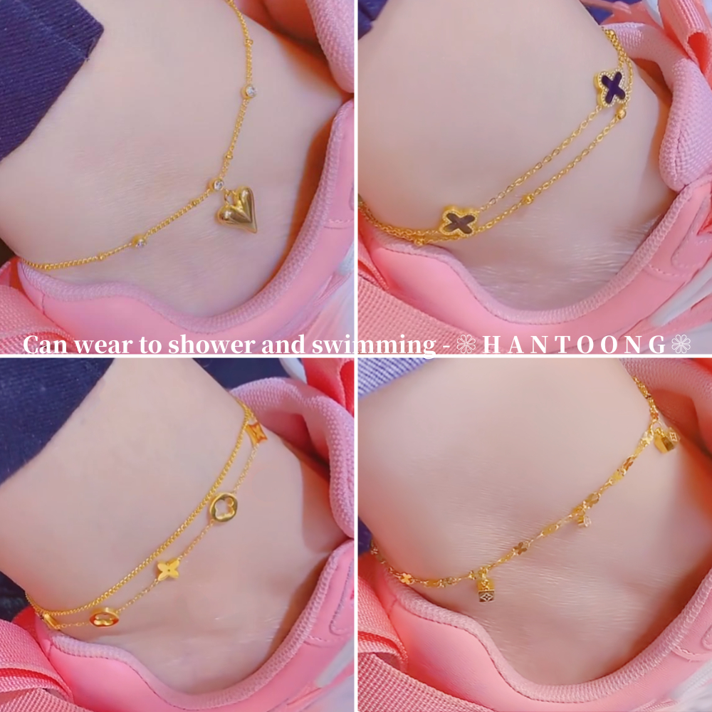 สร้อยข้อเท้าผู้หญิง สแตนเลสชุบทอง18K กันน้ำ ไม่ลอก สีไม่หลุด เหมาะกับผิวแพ้ง่าย มีหลายแบบให้เลือก