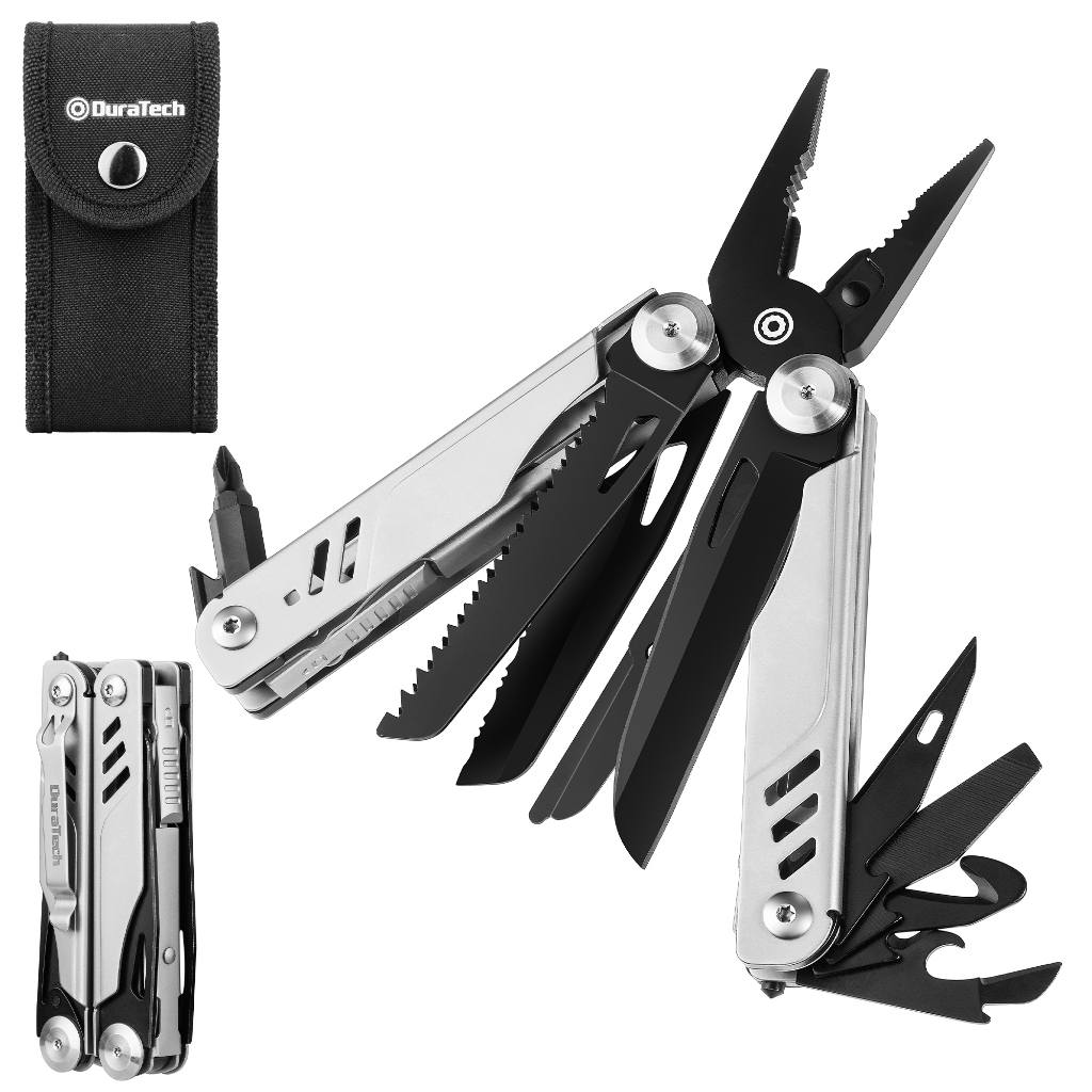 DuraTech 18 ฟังก์ชันคีมมัลติตูล พร้อมมีด ไขควง และเลื่อยมินิ พกพาสะดวกสำหรับงานแคมปิ้งและทำสวน เป็นของขวัญที่สมบูรณ์แบบ