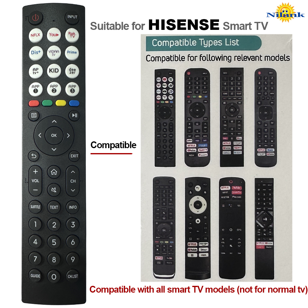 NiLANK รีโมททีวีสมาร์ท HISENSE รีโมทอเนกประสงค์ เข้ากันได้กับรุ่นทีวีสมาร์ท Hisense ทุกรุ่น CRC2605V