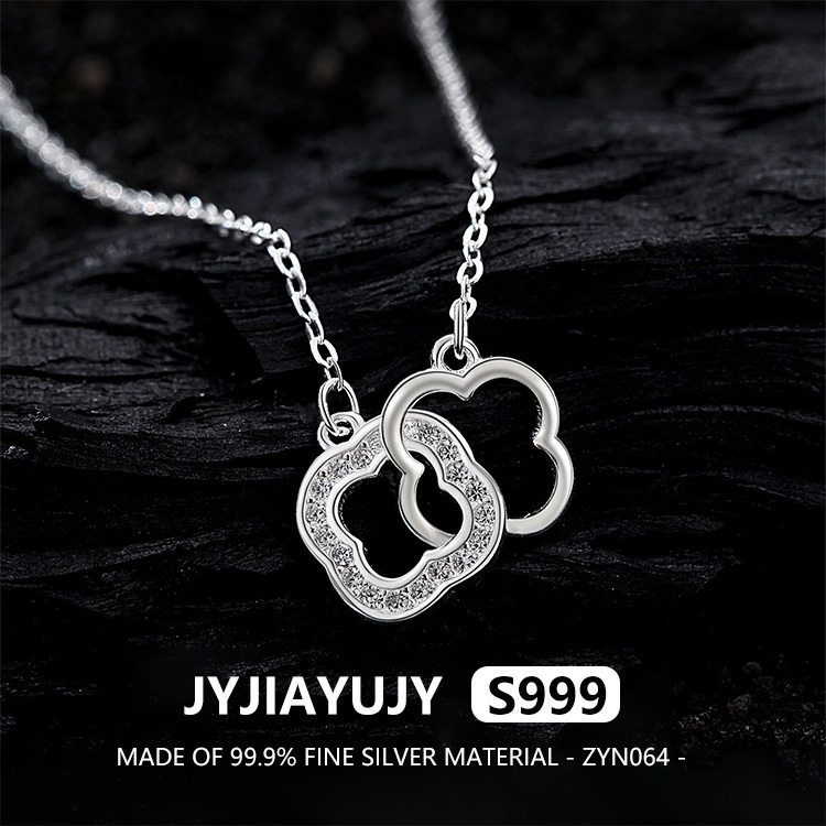JYJIAYUJY 100% ทั้ง Original Fine Silver S999 จี้สร้อยคอ Hollow Clover ฝัง Zirconia ในสต็อกแฟชั่นเคร