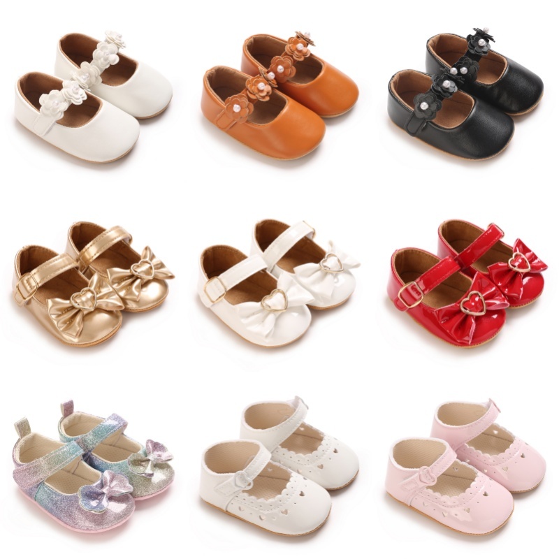 เด็กทารกหญิง Mary Jane Flats โบว์ลื่น Soft Sole เจ้าหญิงเด็กวัยหัดเดิน First Walkers รองเท้าผ้าใบชุดแต่งงานรองเท้าเต้นรํา