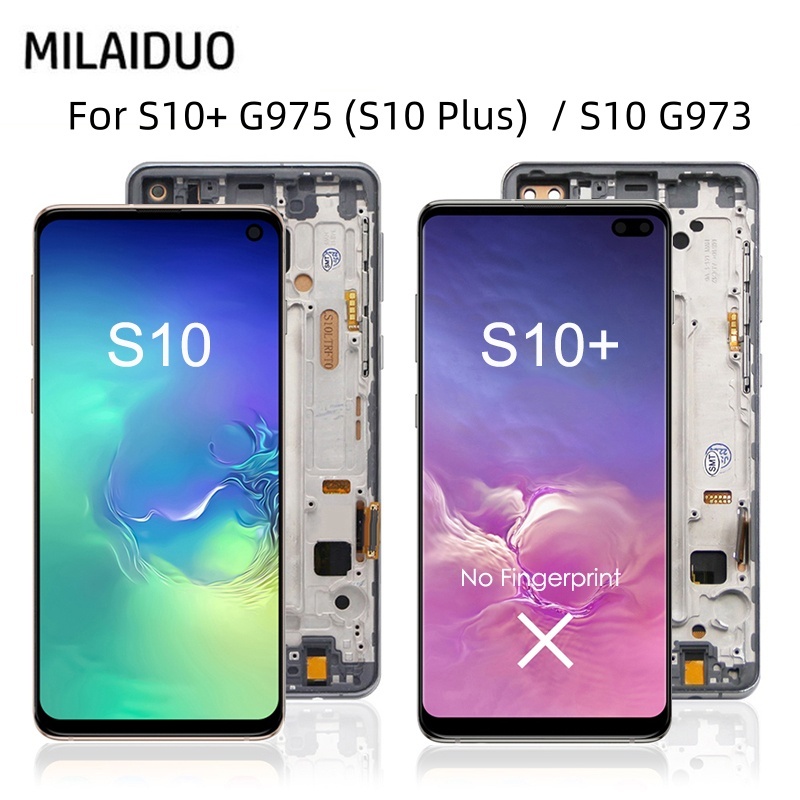 ทดสอบ 100% TFT สําหรับ S10 + G975 (S10 Plus) / SAMSUNG Galaxy S10 G973 G973F/DS LCD กรอบจอแสดงผล Touch Screen Digitizer สําหรับ Samsung