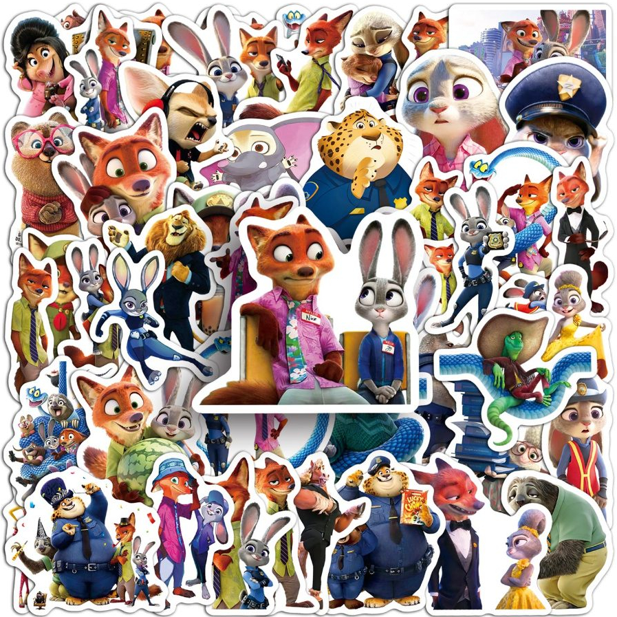 ตลก 50 ชิ้น Zootopia สติกเกอร์สําหรับโทรศัพท์แล็ปท็อปสมุดภาพ Art หมวกกันน็อคสติกเกอร์ Graffiti กันน้ํา DIY