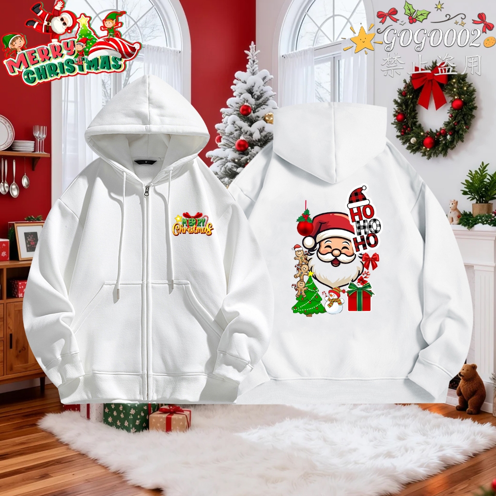 เสื้อผ้าซิปสไตล์🎅🏻2025 Merry Christmas zip-up hoodie เสื้อสวีทเซอร์ตคอยืน ผ้าCotton 100% ใส่สบาย ไม่