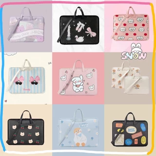 กระเป๋าใส่แล็ปท็อป หนัง PU กันน้ํา ขนาดใหญ่ จุของได้เยอะ 13.3 14 15.6 16 นิ้ว กันกระแทก ลายการ์ตูนน่ารัก