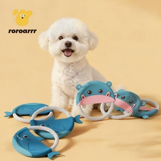 【Roroarrr】จานร่อนสัตว์เลี้ยงรูปทรง Shark Hippo!เชือกฝ้าย+ความหนาแน่นสูงผ้า Oxford ของเล่นสุนัขลูกสุนัขกัดทนการศึกษากัด