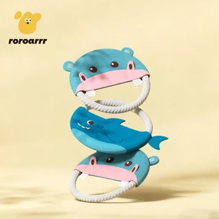 【Roroarrr】จานร่อนสัตว์เลี้ยงรูปทรง Shark Hippo!เชือกฝ้าย+ความหนาแน่นสูงผ้า Oxford ของเล่นสุนัขลูกสุนัขกัดทนการศึกษากัด