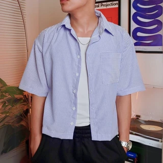 เสื้อลายแขน 3/4 สไตล์เกาหลี เสื้อลำลองทรงหลวมสำหรับผู้ชาย