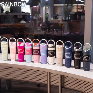 RAINBOW CUP แก้วเยติ สแตนเลส ขวดน้ำในรถยนต์ ถ้วยกาแฟ เก็บความร้อน มีหลอดดูด แก้วเก็บความเย็ 900ml