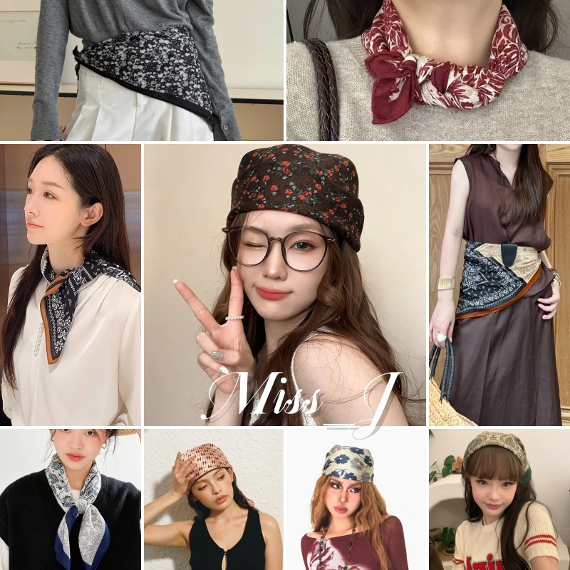 Miss_J พร้อมส่งจากกทม🎀ผ้าพันคอสี่เหลี่ยมผ้าฝ้ายและลินินขนาด 70*70 ซม. ใหม่ มีศิลปะและใช้งานได้หลากหลาย