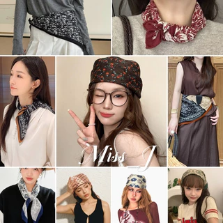 Miss_J พร้อมส่งจากกทม🎀ผ้าพันคอสี่เหลี่ยมผ้าฝ้ายและลินินขนาด 70*70 ซม. ใหม่ มีศิลปะและใช้งานได้หลากหลาย