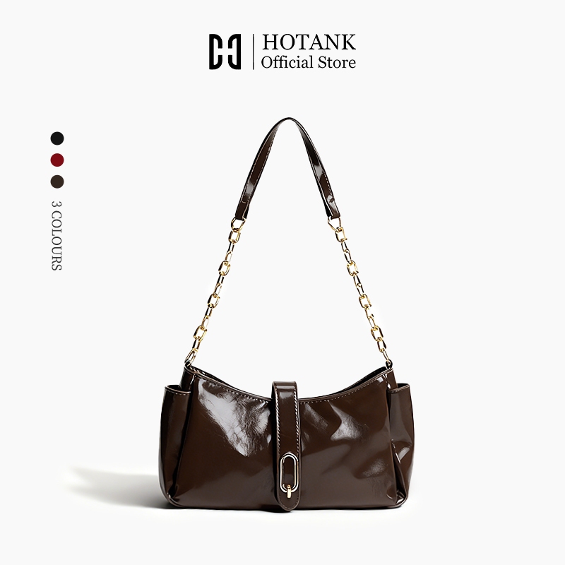 【HOTANK】กระเป๋าสะพายข้างผู้หญิง หนังPU มันวาว ดีไซน์มินิมอล สำหรับทุกโอกาส