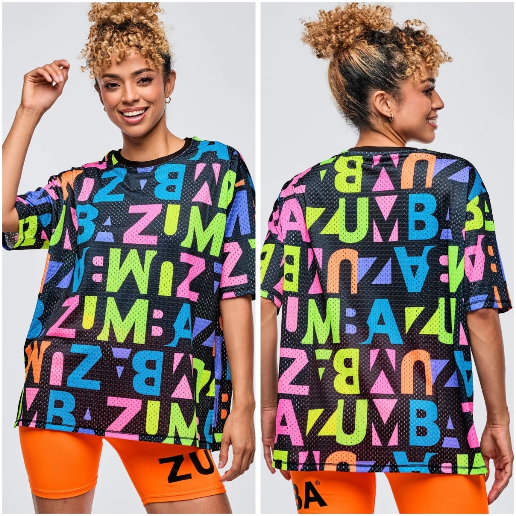 ใหม่มาถึง Zumba Fitness Zumba Out Loud Neon Mesh Boxy Top Black/Neon Z1t00 1137