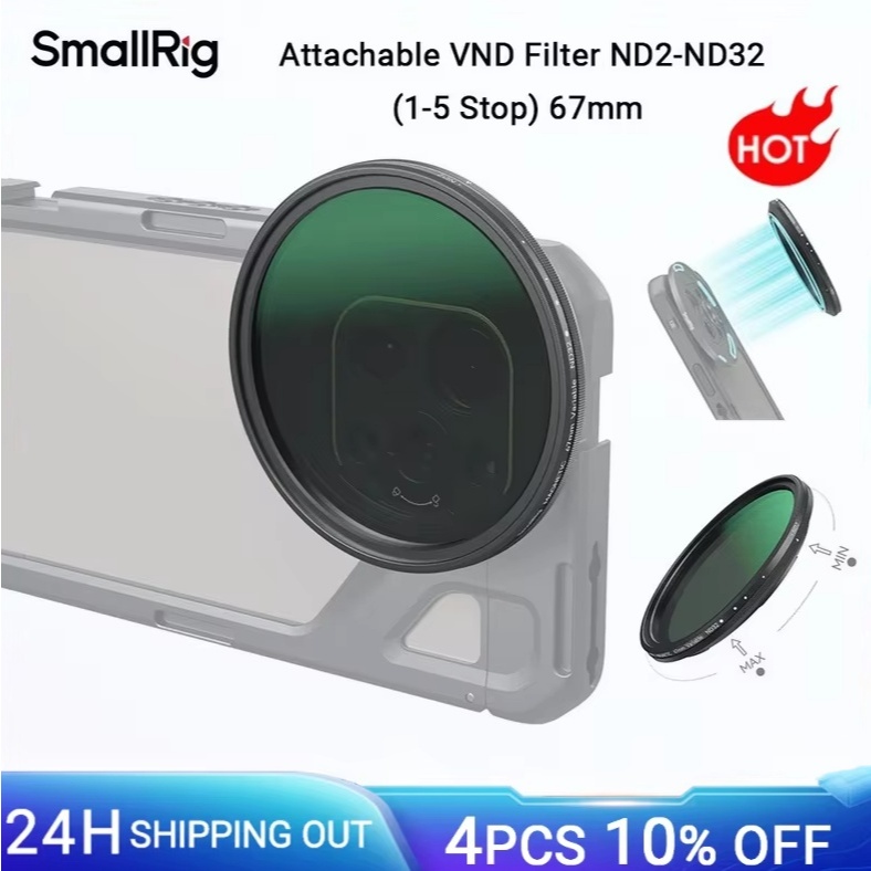 SmallRig 67 มม.แม่เหล็กติดได้ VND Filter ND2-ND32 (1-5 Stop) w 67 มม.แหวนกรองเกลียวสําหรับ iPhone 15