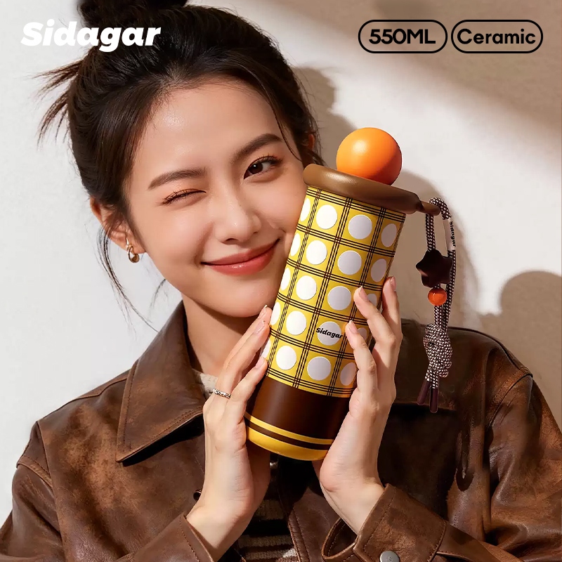 Sidagar แก้วเก็บอุณหภูมิ เคลือบเซรามิก แก้วเก็บความเย็น ความจุสูง แก้วน้ํา พร้อมหลอดดูด แบบพกพา ถ้วยน้ำกีฬา