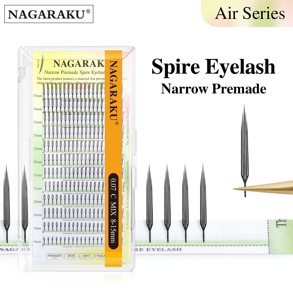 NAGARAKU 0.07 มม.แคบ Spire ขนตาปลอม Air Series Premade Feather Light Eyelash Extensions