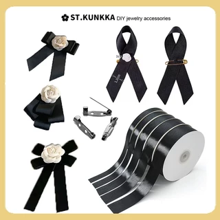ST.KUNKKA 22m เข็มกลัดโบว์ดำ ไว้อาลัย ชุดDIY ริบบิ้นดำ อุปกรณ์ทำเข็มกลัดงานศพ