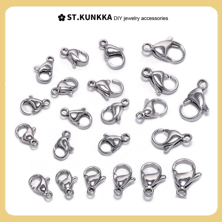 เข็มกลัดกุ้งก้ามกราม ตัวล็อค/ตะขอก้ามปูสแตนเลส (30 ชิ้น/รุ่น 9 10 11 12 13 15 มม.)