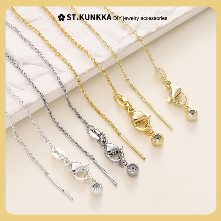 สร้อยคอชุบสีทอง 18K พร้อมตะขอกุ้งและลูกปัดซิลิโคนไม่ก่อภูมิแพ้ DIY