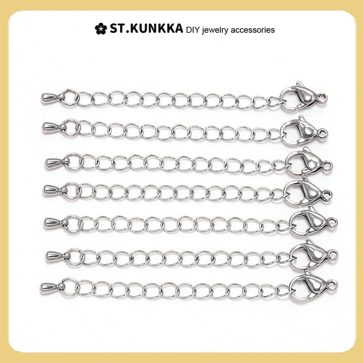 โซ่ขยายสแตนเลสพร้อมตะขอก้ามปู 10ชิ้น/ล็อต สำหรับทำเครื่องประดับ DIY