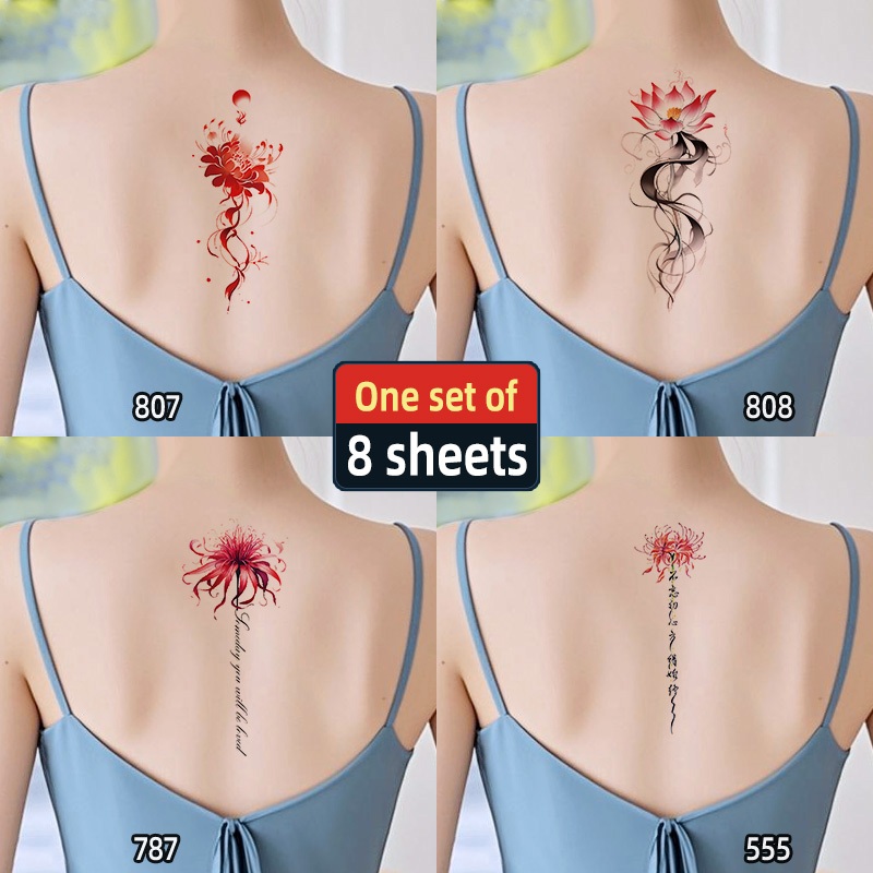 สติ๊กเกอร์รอยสักลายดอกไม้สีแดง กันน้ำ เหมาะสำหรับสตรีที่ชอบความสวยงาม สามารถแปะได้ทั้งแขนและหลัง