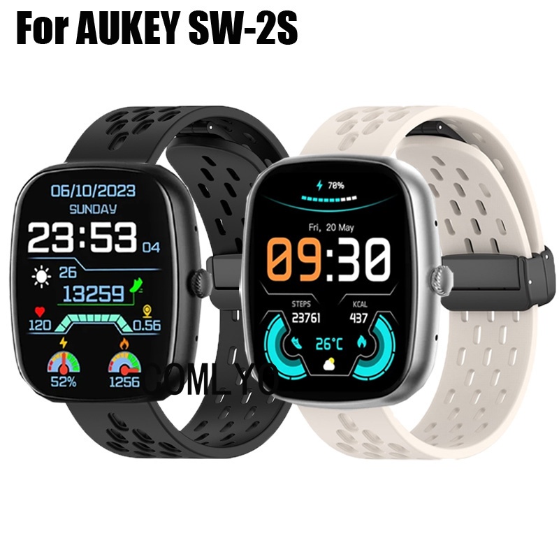 สําหรับ AUKEY SW-2S สายนาฬิกาอัจฉริยะซิลิโคนปุ่มแม่เหล็ก Soft Sports Band ผู้หญิงผู้ชายสายรัดข้อมือ