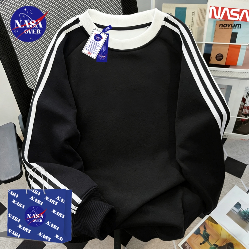 【จัดส่งจากกรุงเทพฯ】🔥NASA แบรนด์แฟชั่น แบบใหม่ ฤดูหนาว สีดำ minimal oversize แขนยาว ยูนิเซ็กส์ ลำลอง สเวตเตอร์คอกลม