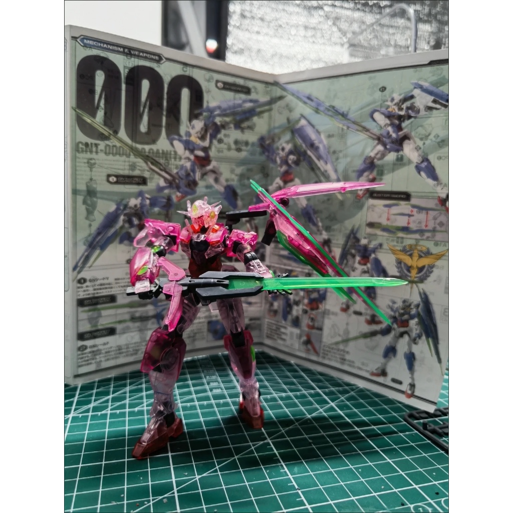 YJJG Assembly HG144 สูงสุด 00 Mecha Quantum Unicorn Awakening รุ่น OOQ โปร่งใสสีแดงสีแดง