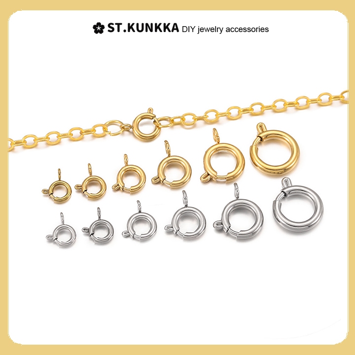 St.kunkka 5 ชิ้น  ตะขอสร้อย  อะไหล่สร้อยทอง  ตะขอสปริง สเตนเลส ทรงกลม คุณภาพสูง สําหรับทําเครื่องประดับ สร้อยคอ สร้อยข้อมือ