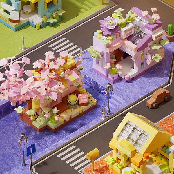 Modern Street View Architecture mini House Model Series Building Blocks ของเล่นของขวัญ