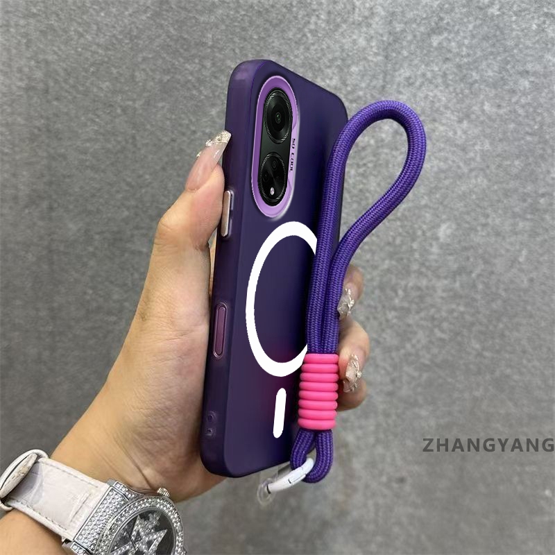 สําหรับ OPPO A98 5G A97 5G Matte TPU กันกระแทกเคสโทรศัพท์ความงามแม่เหล็กดูดฟังก์ชั่นการออกแบบใหม่ซิลิโคนนุ่มฟรีประณีตมือเชือก
