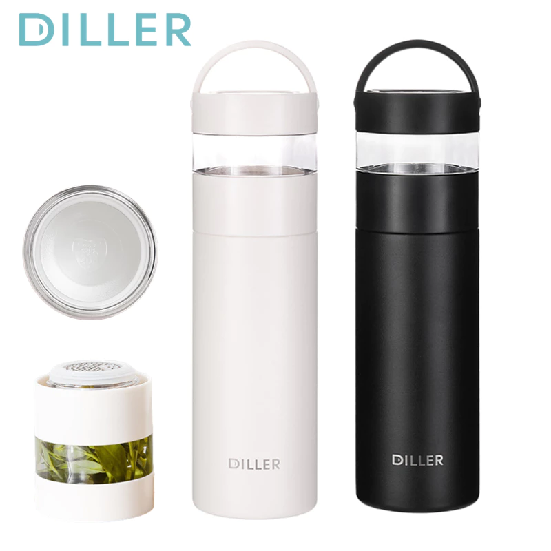 Diller เซรามิคเคลือบเรียงราย Vaccum Thermos กระติกน้ําดื่มขวดกรองชา 550ml MLH9165