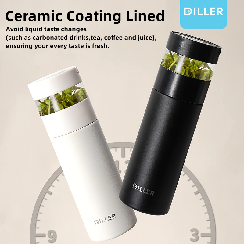 Diller เซรามิคเคลือบเรียงราย Vaccum Thermos กระติกน้ําดื่มขวดกรองชา 550ml MLH9165 thumbnail 4