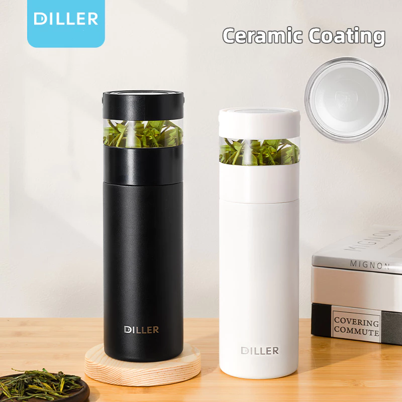 Diller เซรามิคเคลือบเรียงราย Vaccum Thermos กระติกน้ําดื่มขวดกรองชา 550ml MLH9165 thumbnail 3
