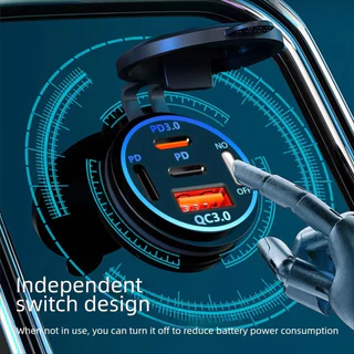 [🇹🇭⚡12hจัดส่ง] 3/4 พอร์ต PD QC3.0 USB Car Charger พร้อมสวิทช์สัมผัสและโวลต์มิเตอร์ Socket Power Outlet Adapter กันน้ําสําหรับ 12 V/24 V รถ ATV เรือ