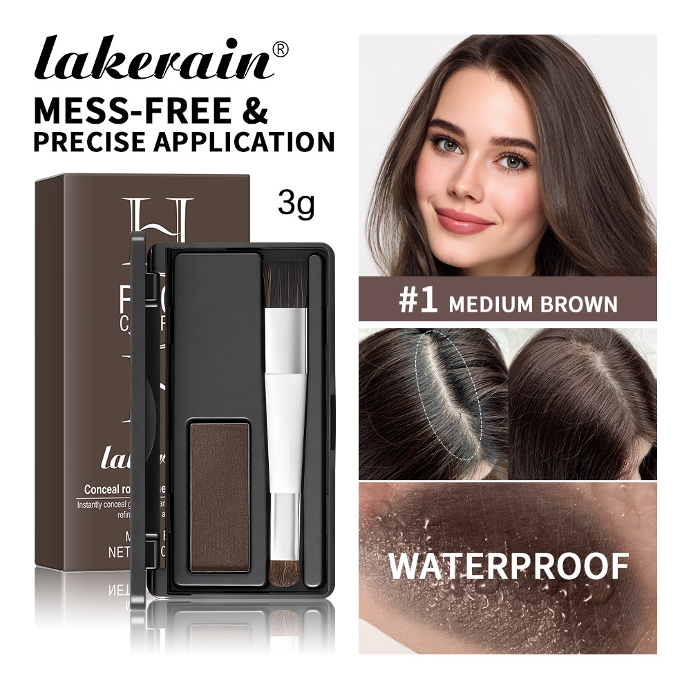 Lakerain Root Cover Up Powder,Hairline Powder, Instant White Hair และ Dark Hair Roots Coverage,Long-Lasting Waterproof & Sweatproof Hair Root Color Powder
