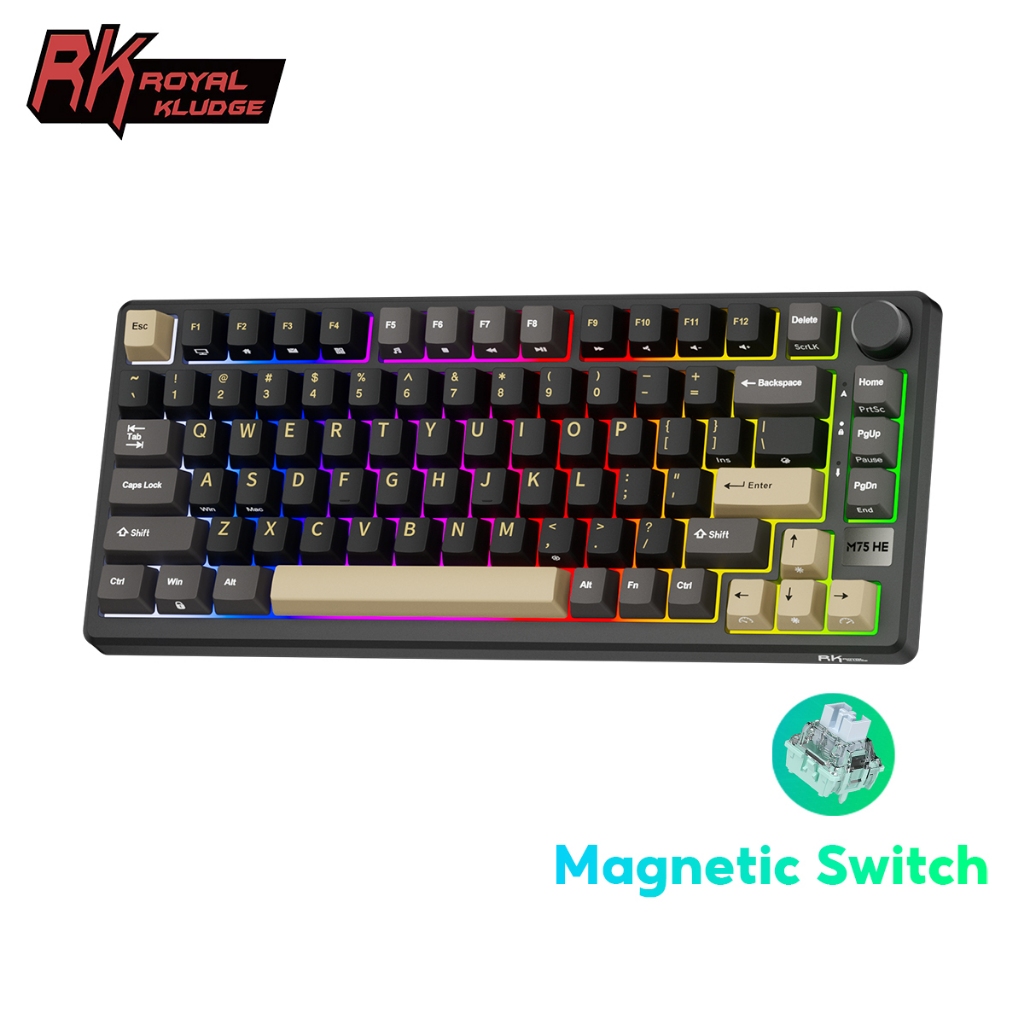 RK Royal Kludge RKM75 HE 8000Hz 8K สวิตช์แม่เหล็กพร้อมลูกบิดโลหะ Hot Swappable Gaming Mechanical Key